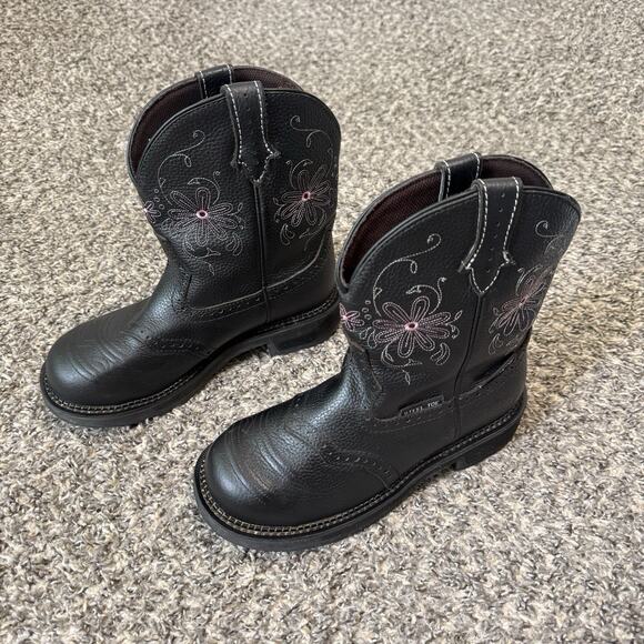 Justin Work Boots Gypsy Wanette 8 Inch Steel Toe Western 7.5 B Black Leather - Picture 8 of 8